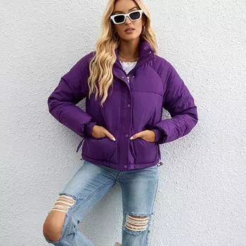 Женская зимняя новая модная утолщенная теплая хлопковая куртка на молнии с карманом и воротником-стойкой M белый