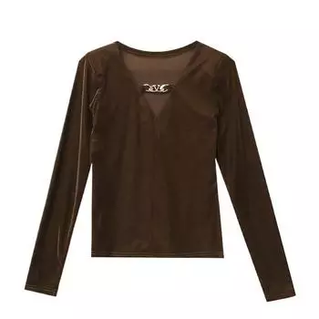 Женская зимняя новая шикарная бархатная футболка-пуловер с V-образным вырезом, повседневная базовая рубашка с длинными рукавами для женщин M