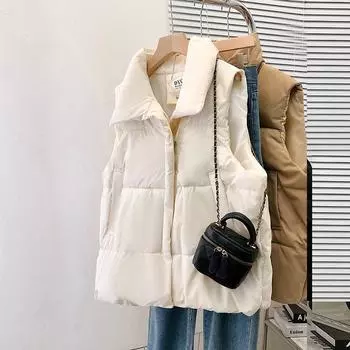 Женская зимняя новая свободная верхняя одежда пуховый хлопковый жилет fat mm безрукавка хлопковая куртка жилет Хлопковый жилет M