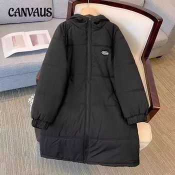 Женская зимняя новая теплая и толстая ветровка большого размера 2XL чёрный