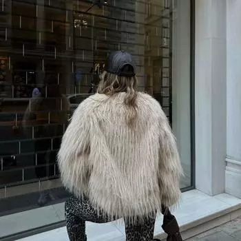 Женская зимняя новая винтажная куртка с круглым вырезом и длинным рукавом, модная универсальная короткая меховая куртка из искусственного меха XS белый