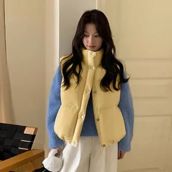 Женская зимняя новинка 2024 года, пуховый жилет, женская белая короткая куртка на утином пуху для женщин One Size жёлтый