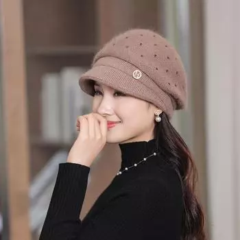 Женская зимняя объемная вязаная шапка-берет, теплая вязаная зимняя шапка-бини с козырьком для холодной погоды One size розовый