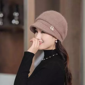 Женская зимняя объемная вязаная шапка-берет, теплая вязаная зимняя шапка-бини с козырьком для холодной погоды One size розовый