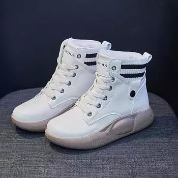 Женская зимняя обувь, ботильоны, модные 2022 г., теплые плюшевые зимние ботинки, женская повседневная спортивная обувь для скейтборда 35 белый