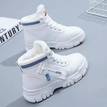 Женская зимняя обувь, ботинки, женские 2024, толстые теплые кроссовки на платформе, женские повседневные хлопковые белые короткие ботильоны, Botas De Mujer 35 чёрный