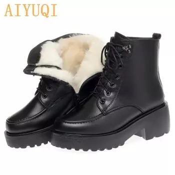 Женская зимняя обувь, ботинки, женские ботильоны из натуральной кожи на высоком каблуке и платформе, шерстяные женские ботинки Marton большого размера 35