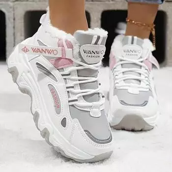 Женская зимняя обувь из бархата и хлопка, теплая, модная, на толстой подошве, спортивная, повседневная, женская, увеличивающая рост, зимняя обувь, зимние ботинки 35 чёрный