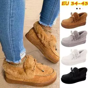 Женская зимняя обувь, модная обувь на плоской подошве, замшевые женские милые туфли с мягкой меховой подкладкой, женская повседневная обувь без шнуровки на платформе, зимние теплые ботинки 35 коричневый