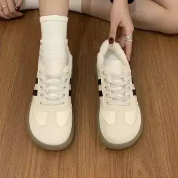 Женская зимняя обувь, осенняя новая мода, теплая повседневная обувь в студенческом стиле с широким носком, мягкая и удобная обувь на плоской подошве, повседневная спортивная обувь для отдыха на открытом воздухе 2024 35 хаки