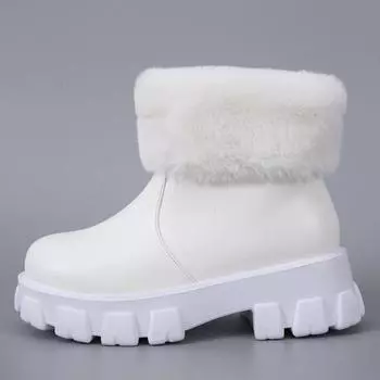 Женская зимняя обувь, плюшевые теплые меховые сапоги на платформе 2024 года, белые сапоги из искусственной кожи, женские удобные меховые сапоги, женские сапоги Botas De Mujer 36 чёрный