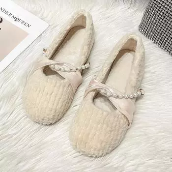 Женская зимняя обувь, роскошные, горячие, теплые, домашние мокасины для дома, женские, тренд 2024 года, туфли на плоской подошве, пушистые, повседневные, для улицы, для зимы, женская обувь 35 бежевый