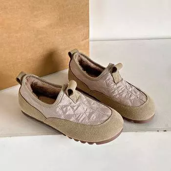 Женская зимняя обувь, роскошные, горячие, теплые, туфли на плоской подошве, женские тенденции 2024 года, удобные, меховые, повседневные, для улицы, для снега, слипоны 35 бежевый