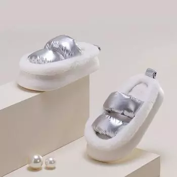 Женская зимняя обувь с меховыми шлепанцами, Новое поступление 2022 года, плюшевые тапочки, женские повседневные удобные теплые домашние туфли на плоской подошве на платформе, обувь для спальни 36-37 серебряный