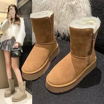 Женская зимняя обувь, высококачественные нескользящие теплые пушистые зимние сапоги 2024 года, женские зимние сапоги для активного отдыха, водонепроницаемые теплые хлопковые сапоги 35 бежевый