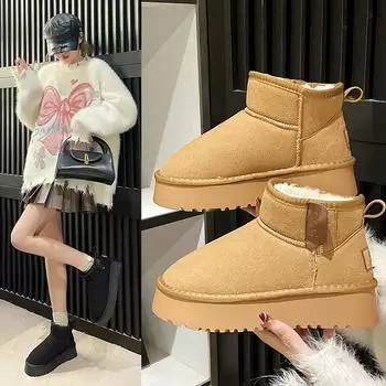 Женская зимняя обувь, высококачественные нескользящие теплые пушистые зимние сапоги 2024 года, женские зимние сапоги для активного отдыха, водонепроницаемые теплые хлопковые сапоги 36 чёрный