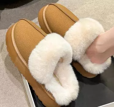 Женская зимняя обувь, женские тапочки на толстой подошве, нескользящие, теплые, на платформе, плюшевые хлопковые туфли, для дома и улицы, больших размеров 36