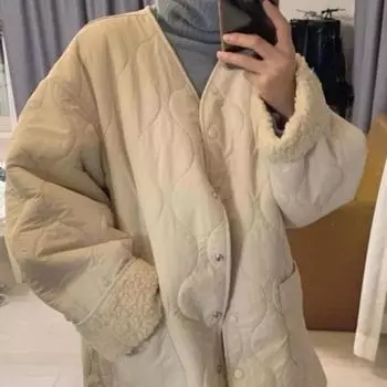 Женская зимняя одежда 2024 года, куртки, теплое стеганое пальто, корейская мода, повседневная одежда из флиса с хлопковой подкладкой, новинка в верхней одежде S бежевый