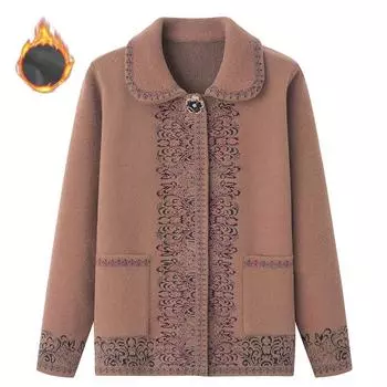 Женская зимняя одежда, короткая куртка с отворотом, свитер для мам среднего возраста, весенняя и осенняя куртка из кристального бархата XXXXL красный