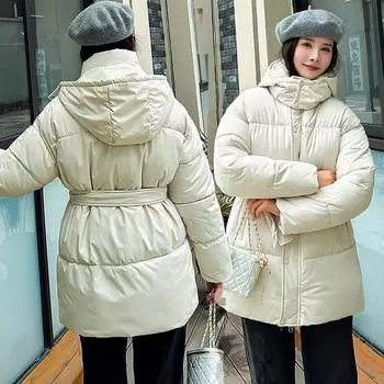 Женская зимняя одежда, пальто средней длины, толстый пуховик с капюшоном, парки для женщин, верхняя одежда для отдыха, корейская ветровка M серый