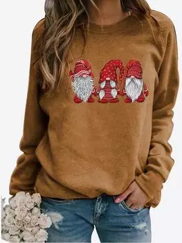 Женская зимняя одежда, повседневная толстовка с рождественским принтом, топы с длинными рукавами, футболка, женский пуловер с круглым вырезом, свитер XS белый