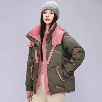 Женская зимняя одежда с капюшоном 2025 года, популярная одежда с набивным рисунком на хлопковой подкладке, одежда для хлеба, небольшие куртки в иностранном стиле на хлопковой подкладке M