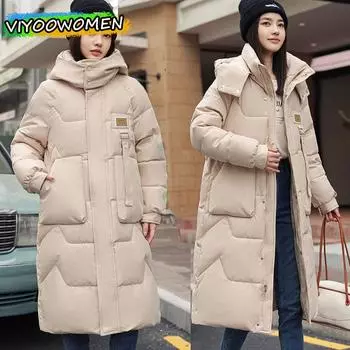 Женская зимняя одежда с капюшоном, длинное пуховое пальто, куртка, утепленный тренчкот, ветровка, парки для женщин на открытом воздухе 3XL зелёный