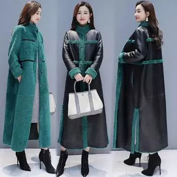 Женская зимняя одежда с пальто из овечьей шерсти с обеих сторон, новая корейская версия пальто с утолщенным мехом, женские длинные модели выше колена M чёрный