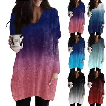 Женская зимняя одежда Женская толстовка с длинным рукавом из французского кашемира с принтом L синий