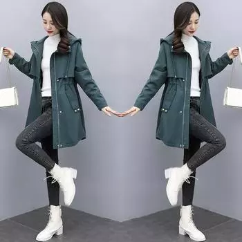 Женская зимняя однотонная куртка средней длины Temperament, утолщенная теплая куртка с капюшоном на молнии 3XL