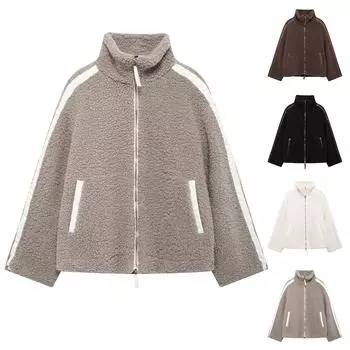 Женская зимняя однотонная плюшевая куртка свободного покроя, теплое пальто-плюшевая куртка с двойной молнией L чёрный