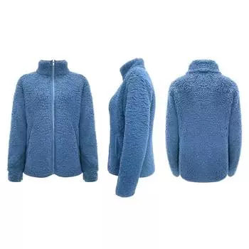 Женская зимняя однотонная повседневная плюшевая куртка с длинным рукавом и воротником-стойкой на молнии L армия зеленый