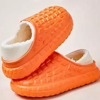 Женская зимняя однотонная простая толстая подошва на плоском каблуке с подкладкой теплая нескользящая обувь для отдыха дома 45