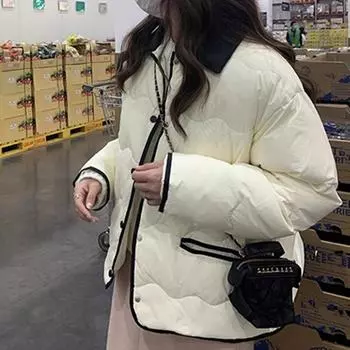Женская зимняя однотонная свободная пуховая куртка на хлопковой подкладке, однобортное пальто M белый