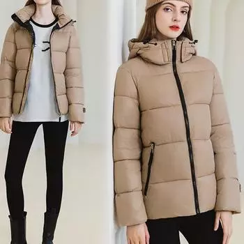 Женская зимняя однотонная теплая куртка с хлопковой подкладкой на ремешке, стеганое пальто с хлебной подкладкой S хаки