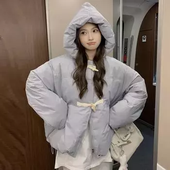 Женская зимняя однотонная утолщенная теплая одежда для студентов, свободная повседневная короткая куртка XL белый