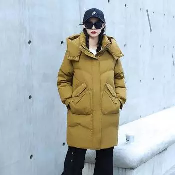 Женская зимняя осенняя толстая куртка-пуховик с капюшоном белого цвета, свободная, средней длины, однотонная, с большим карманом, съемная шапка, пуховое пальто S фиолетовый