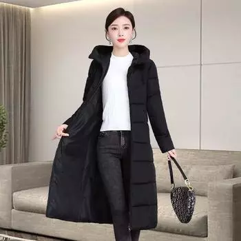 Женская зимняя парка из хлопка с капюшоном, на молнии, средней длины, модная куртка, прочная, теплая, верхняя одежда, одежда с хлопковой подкладкой M чёрный