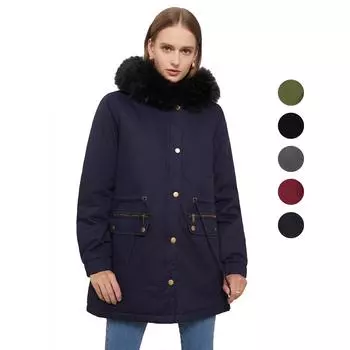 Женская зимняя парка-пальто с утолщенной флисовой подкладкой и подкладкой, теплая с капюшоном, длинная куртка-пуховик в стиле милитари, пальто из искусственного меха, повседневное модное уличное пальто, новинка S чёрный