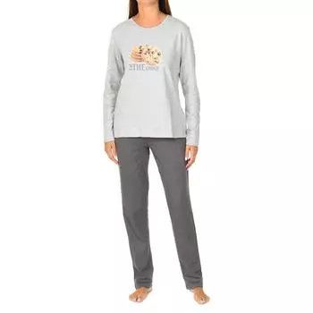 Женская зимняя пижама интерлок с длинными рукавами Cookies KL45161, Женские пижамы, одежда для сна, одежда для дома L серый