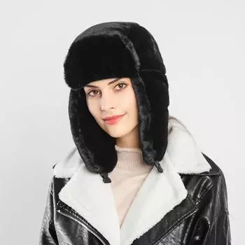 Женская зимняя плюшевая искусственная толстая шапка, защита для ушей, теплая плюшевая шапка One size чёрный