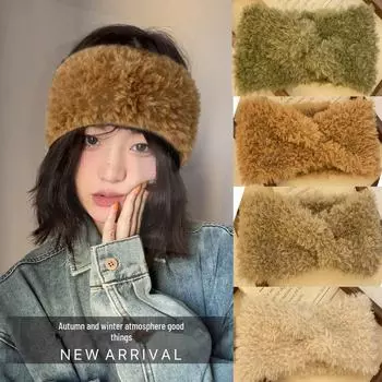 Женская зимняя плюшевая ретро-эластичная повязка на голову с наушниками - толстая, теплая, морозостойкая модная принадлежность MX50-1 белый