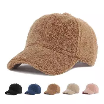 Женская зимняя плюшевая шерстяная бейсболка Sun Hat, однотонная кепка от солнца чёрный