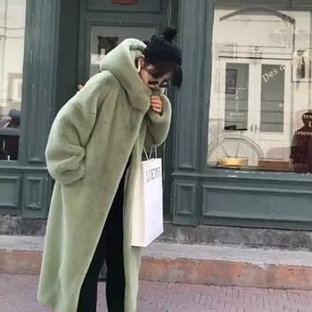 Женская зимняя плюшевая толстая плюшевая норковая куртка с капюшоном, свободное пальто из утолщенного меха XS-2XL XS розовый