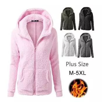 Женская зимняя плюшевая толстовка с карманом и капюшоном, теплое утепленное пальто на молнии, верхняя одежда XXXXL розовый