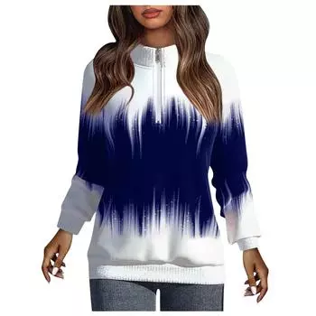 Женская зимняя полуводолазка с воротником-молнией и длинным рукавом с градиентным принтом XXL синий