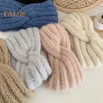 Женская зимняя повязка на голову, однотонная, с декором в виде крученой пряжи, теплая, удобная, для ушей, аксессуар для волос серый