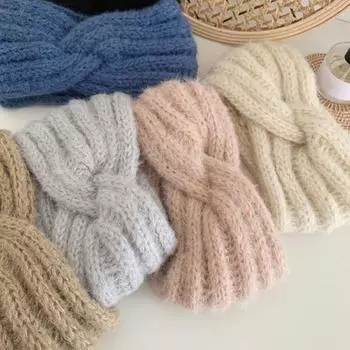 Женская зимняя повязка на голову, однотонная, с декором в виде крученого узора, теплая, удобная серый