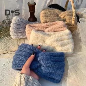 Женская зимняя повязка на голову, однотонная, с декором в виде крученой пряжи, теплая, удобная, для ушей, аксессуар для волос розовый