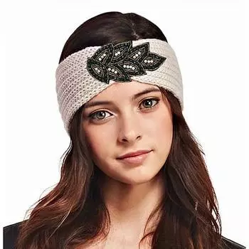 Женская зимняя повязка на голову со стразами, теплая вязаная шерстяная повязка на голову, тюрбан, повязка на голову для девочек, повязка для волос с бусинами, головной убор, аксессуары для волос темно-фиолетовый
